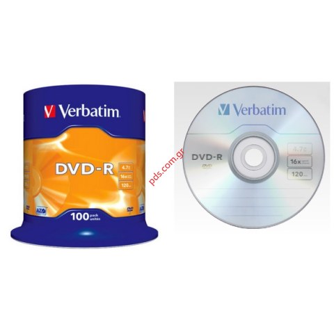 Δίσκος VERBATIM DVD-R 4.7GB/16X SET BOX 100 PCS