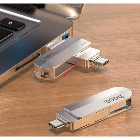 Μνήμη Flash Drive Hoco UD10 2 in 1 128GB USB-A 3.0 και USB-C Συμβατό με Windows Mac Linux και Android Ασημί 