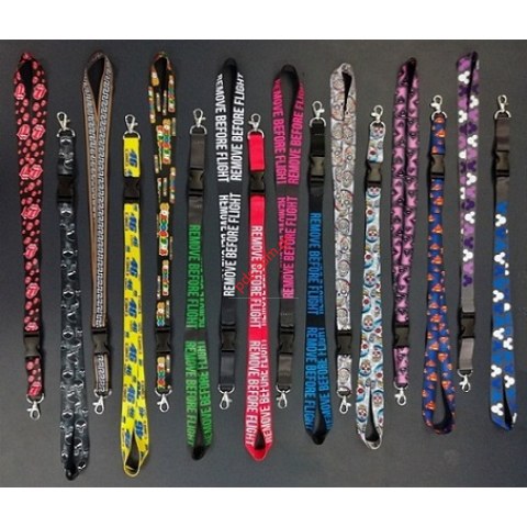 Brelok textile embroidery Neck strap with metalic circle in many designs