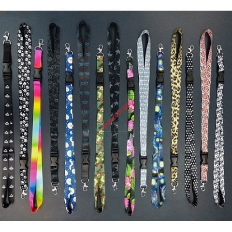 Brelok textile embroidery Neck strap with metalic circle in many designs Brelok textile embroidery Neck strap with metalic circle in many designs