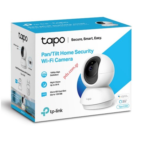 Δικτυακή κάμερα TP-LINK Wi-Fi Tapo-C200 Full HD 1080p 360, Pan/Tilt, two-way audio camera σε λευκό χρώμα