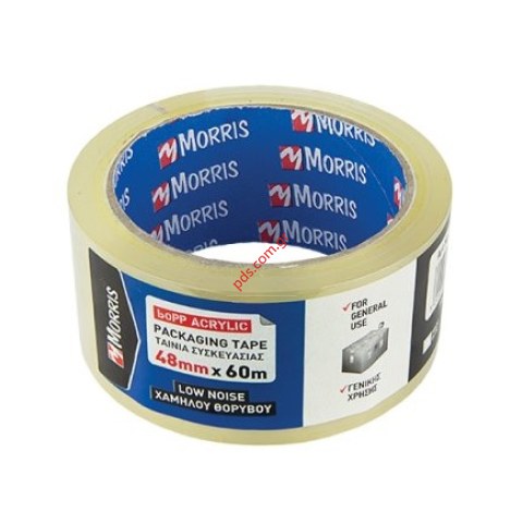 Ταινία συσκευασίας διάφανη MORRIS PP 48X60M αθόρυβη No noise Transparent 