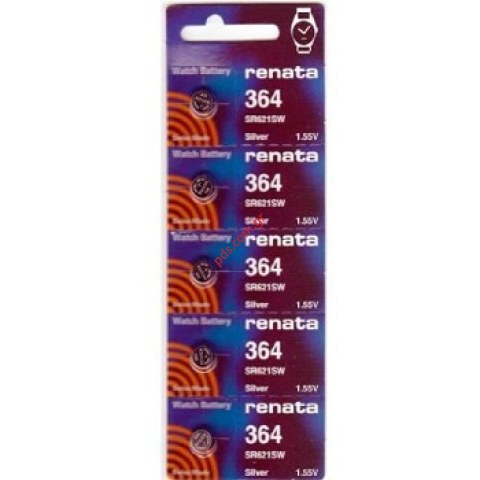 Renata watch batteries #364 (SR621SW)  Silver Oxide set of five 5 pcs 