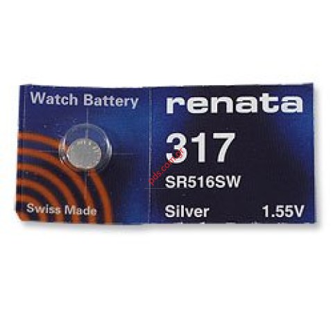 Battery watch Renata 317 (SR516SW) 1.55 Volt Silver Oxide. Battery watch Renata 317 (SR516SW) 1.55 Volt Silver Oxide.