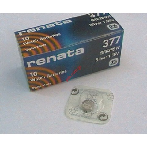 Battery watch Renata 377 (SR626SW ) 1.55 Volt Silver Oxide 1 PCS. Battery watch Renata 377 (SR626SW ) 1.55 Volt Silver Oxide 1 PCS.