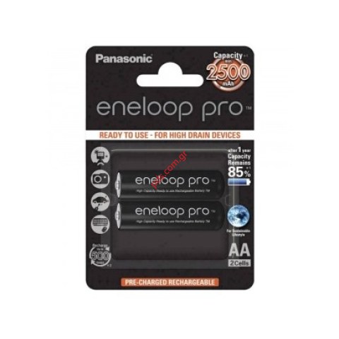 Επαναφορτιζόμενη μπαταρία Panasonic eneloop pro BK-3HCDE/2BE 2500 mAh size AA Ni-MH 1.2V Τεμ. 2 