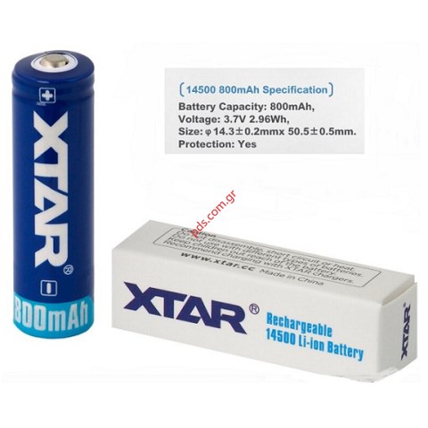 Επαναφορτιζόμενη Μπαταρία Βιομηχανικού Τύπου, XTAR 14500 AA Li-ion 3.7V 800mAh με Κύκλωμα Προστασίας Bulk