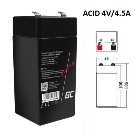 Battery ACID AGM36 VRLA (4V 4.5Ah) 0.5 kg 48X48X102mm Box Battery ACID AGM36 VRLA (4V 4.5Ah) 0.5 kg 48X48X102mm Box