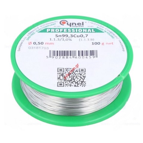 Κόλληση Soldering wire, Sn99,3Cu0,7, 0.5mm, 100g, lead free, Package reel Bulk