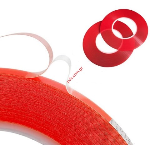 Αυτοκόλητη ταινία διπλής όψεως 1mm 50m Red διάφανη και λεπτό πάχος