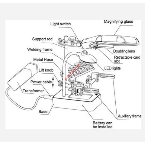 Επιτραπέζια βάση Magnifier LED TE-801 Platform base Tool clip με μεγεθυντικό φακό και φως με και πιάστρες κροκοδιλάκια (ΕΞΑΝΤΛΗΘΗΚΑΝ)
