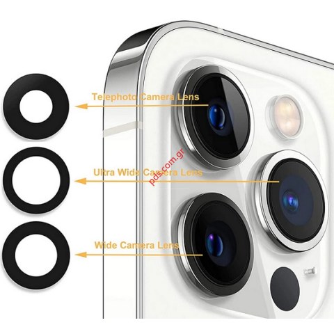 Πίσω τζαμάκια κάμερας iPhone 12 Pro Max (A2411) OEM Set 3 pcs Black Rear Lens glass is a brand new replacement part NO FRAME