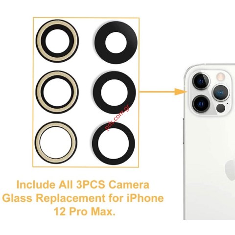 Πίσω τζαμάκια κάμερας iPhone 12 Pro Max (A2411) OEM Set 3 pcs Black Rear Lens glass is a brand new replacement part NO FRAME Πίσω τζαμάκια κάμερας iPhone 12 Pro Max (A2411) OEM Set 3 pcs Black Rear Lens glass is a brand new replacement part NO FRAME