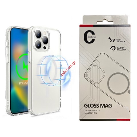Διάφανη θήκη iphone 13 PRO MAX TPU Magnet Gloss Mag TRN Clear μαγνητική συμβατή με Magsafe box