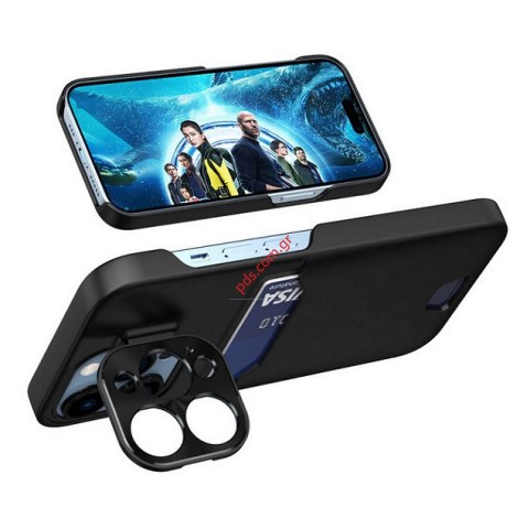 Case for iPhone 14 Pro Max Leather Stand Case with Card Slot and Kickstand in Black