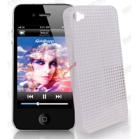 Plastic transparent diamond design case for Aplle iPhone 4G White