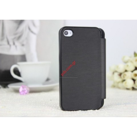 Case Leather PU Mercury Techno Flip Brushed Cover iPhone 4 4S Black