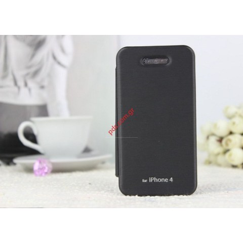 Case Leather PU Mercury Techno Flip Brushed Cover iPhone 4 4S Black