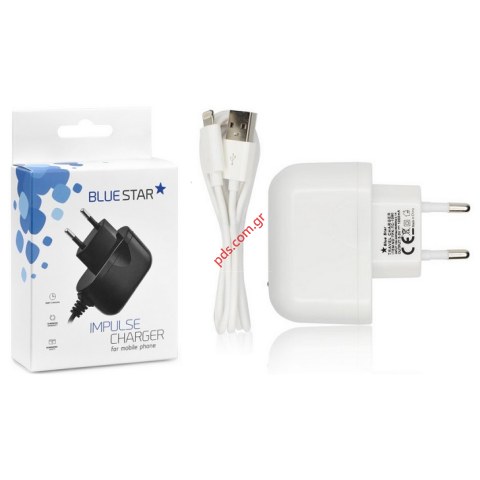 Φορτιστής σπιτιού iPhone Lighnting 8 pin Blue star (SET 2 PCS) σε λευκό χρώμα με καλώδιο BOX