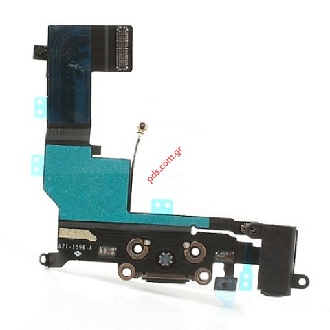 Γνήσια ταινία iPhone 5S Charging Dock System Connector Black σε μαύρο χρώμα με earphone flex socket 