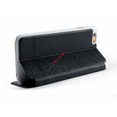 Θήκη βιβλίου KLD S-View Iceland iPhone 6 Black (4.7 inch) με πορτάκι σε μαύρο χρώμα