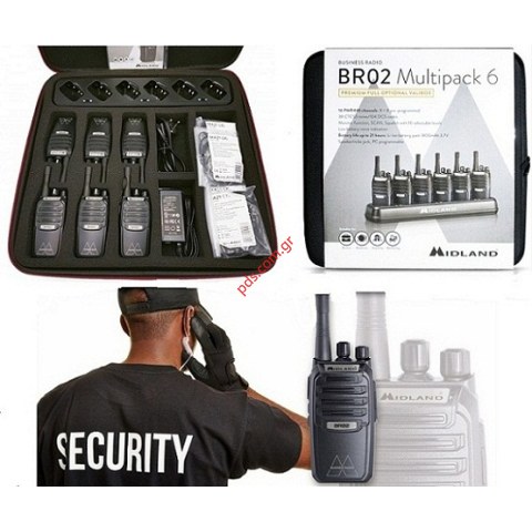 Φορητός επαγγελματικός πομποδέκτης PMR Midland BR02 (0.5W) Black 16 chanel (SET 6 PCS)
