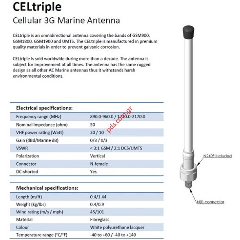 Marine Antenna CellTriple 4G Network 900/1800/2100mhz/2400mhz 20W White