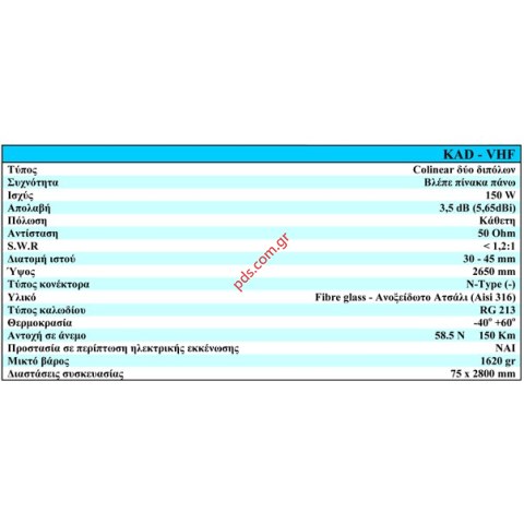 Πανκατευθυντική κεραία βάσεως VHF Tagra KAD-150 προσυντονισμένη στους 142-152mhz