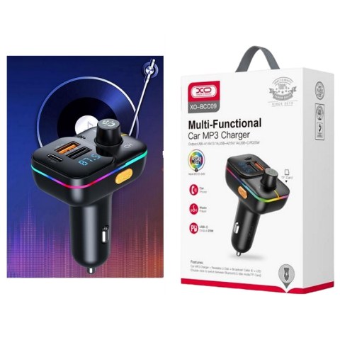  Συσκευή Bluetooth XO BCC09 Radio FM USB A  MP3 με TF card slot + PD 25W για σύνδεση σε αναπτήρα αυτοκινήτου που εκπέμπη στο ραδιόφωνο Black Box
