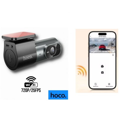 Κάμερα αυτοκινήτου Dash cam Hoco DV13, 720P, Wi-Fi, Περιστρεφόμενη συσκευή εγγραφής, Νυχτερινή όραση, Ευρεία προβολή, Εγγραφή βίντεο βρόχου, Μαύρο 