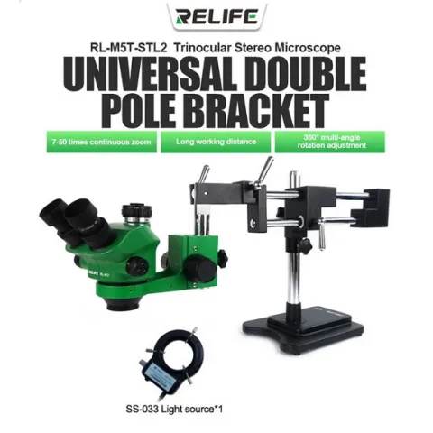 Μικροσκόπιο trinocular RELIFE RL M5T-STL2 Green Trinocular stereoscope με Led lamp + 0.5CTV θέση για κάμερα Box