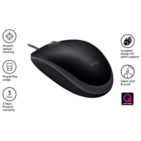 Ενσύρματο ποντίκι της Logitech B110S optical 1000DPI USB A Black με 4 πλήκτρα και οπτικό σένσορα ανάλυσης 