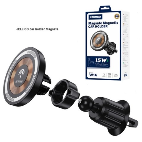 Βάση στήριξης σε αεραγωγό αυτοκινήτου Jellico W14 Black με φορτιστή Magsafe 15W μαύρο χρωμα Box