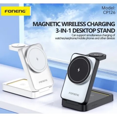 Επιτραπέζια Αναδιπλώμενη Βάση Ασύρματης Φόρτισης Foneng CP126 Black Fast Charging 15W 3A Με Δυνατότητα Φόρτισης Τριών Συσκευών σε μαύρο Box