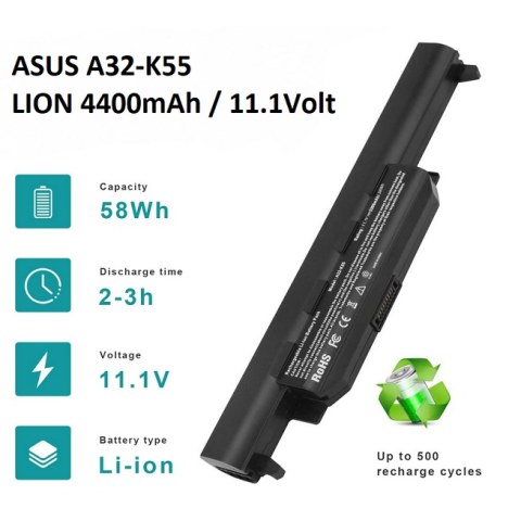 Μπαταρία laptop ASUS model A32-K55/A33-K55 / A41-K55/A42-K55 OEM Lion 4400mah 11.1 Volt 