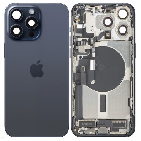 Original back cover iPhone 15 PRO MAX BLUE Titanium Back Glass w Middle frame / MagSafe Magnet & NFC & Flashlight Flex SVP BOX