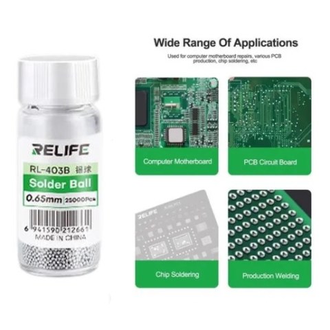 Σφαιρίδια συγκόλλησης BEST RELIFE RL-403B (0,65mm - 25000 τεμάχια) Solder ball BGA
