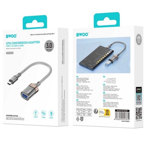 Προσαρμογέας BWOO BZ69 cable nylon Adaptor OTG USB-C - USB Grey USB A Γκρι Box