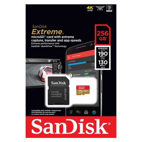 Κάρτα μνήμης SanDisk Extreme microSDXC with adapter 256GB V30 A2 (SDSQXAV-256G-GN6MA) with Adapter (EU Blister)
