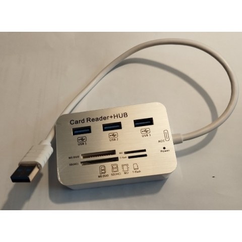 Αναγνώστης καρτών μνήμης HUB 7in1 240901card MMC Reader M2, MS, SD, MICROSD με HUB 3 Port USB 3.0 White blister