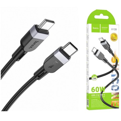 Καλώδιο Hoco X109 Black USB-C to USB-C Cable, 60W, 3A, 1m, Data and charger fast φόρτιση και μεταφοράς δεδομένων Box 