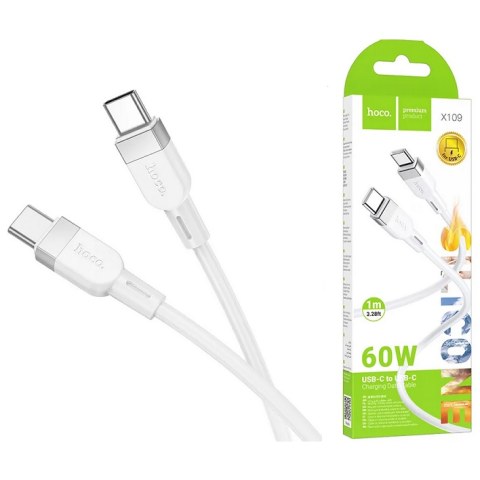 Καλώδιο Hoco X109 white USB-C to USB-C Cable, 60W, 3A, 1m, Data and charger fast φόρτιση και μεταφοράς δεδομένων Box 