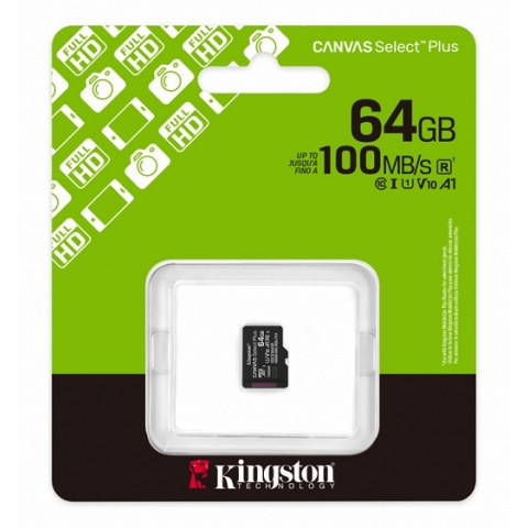 Κάρτα μνήμης microSDXC Memory Card Kingston Canvas Select Plus Android A1, 64Gb, Class 10 / UHS-1 U1 SDCS3/64GBSP Blister