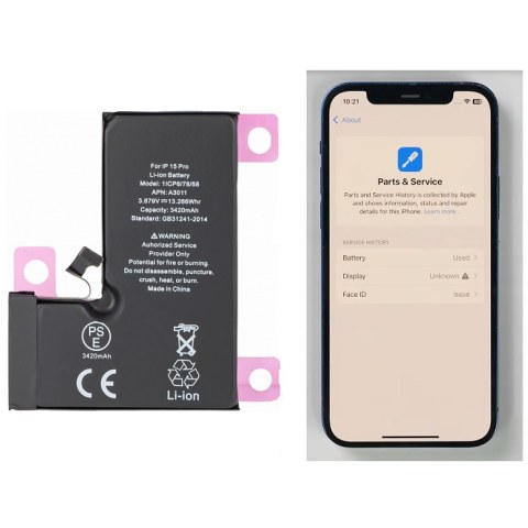 Μπαταρία iPhone 15 Pro A3102 ( APN: 661-35694 ) Lion 3420mAh 3.8V (SELF DIGNOSABLE NO WARNING MESSAGES - USED) BOX