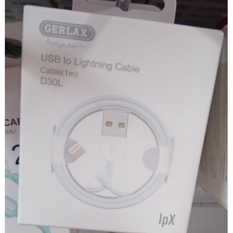 Cable USB Lightning 8 PIN GERLAX D30L 1M MD818ZM/A BOX Charge or synchronize Apple devices Round 