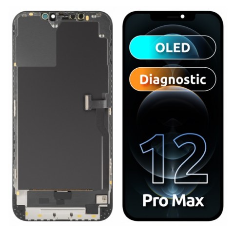 Οθόνη σετ iPhone 12 PRO MAX (A2411) 6.7 inch Display OLED / DIAGNOSABLE NO MESSAGE Black σε μαύρο Box
