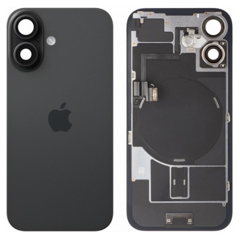 Γνήσιο πίσω καπάκι με γυαλί Apple iPhone 16 Black Battery Cover / Back Glass Pulled (Grade A) w/parts MagSafe Magnet & NFC & Flashlight Flex 