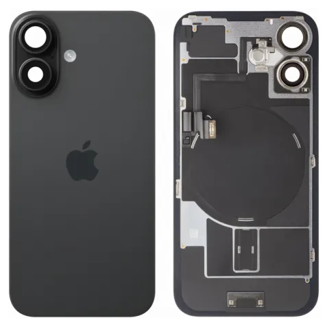 Γνήσιο πίσω καπάκι με γυαλί Apple iPhone 16 Black Battery Cover / Back Glass Pulled (Grade A) w/parts MagSafe Magnet & NFC & Flashlight Flex 