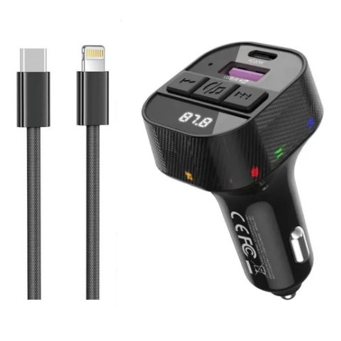  Smart charger carkit Bluetooth XO BCC17 FM MP3 A+C Dual Port PD 30W cable Type-C / Lightning 8 PIN Box