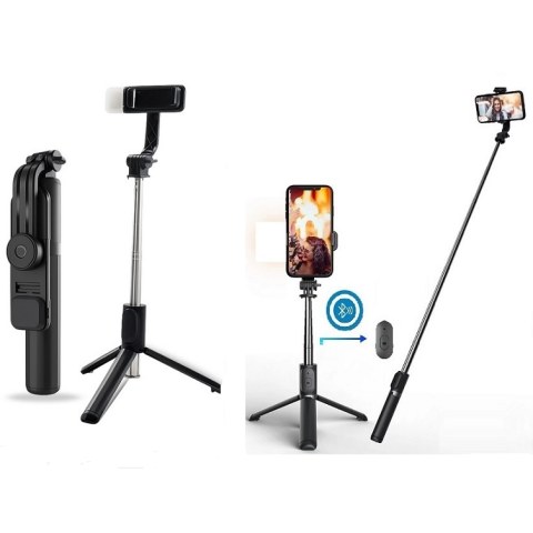 Aσύρματο τηλεσκοπικό μπαστούνι selfie stick Q07 Black Bluetooth με μπουτόν και φως light Wireless Remote Shutter, Telescopic Pole, Tripod Function Adjustable smartPhone Mount Box